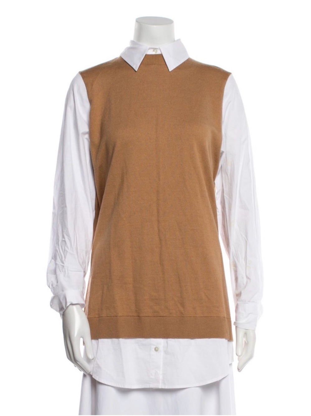 STAUD Camel Collared Long Sleeve Tunic Shirt Dress